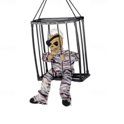 Halloween Animated Decoration, 1pc Motion-Sensor Activated Screaming Clown in Cage with Light-Up Eyes, Spooky Prisoner Ghost Prop for Indoor/Outdoor Decor, Plastic, No Batteries, AA Battery Operated (