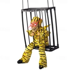 Halloween Animated Decoration, 1pc Motion-Sensor Activated Screaming Clown in Cage with Light-Up Eyes, Spooky Prisoner Ghost Prop for Indoor/Outdoor Decor, Plastic, No Batteries, AA Battery Operated (