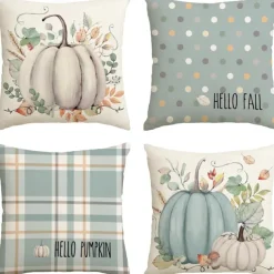 Halloween Autumn Harvest Double Side Pillow Cover 4PC Soft Decorative Square Cushion Case Pillowcase for Bedroom Livingroom Sofa Couch Chair Pumpkin