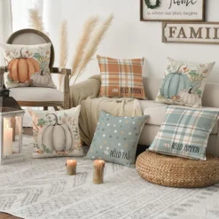 Halloween Autumn Harvest Double Side Pillow Cover 4PC Soft Decorative Square Cushion Case Pillowcase for Bedroom Livingroom Sofa Couch Chair Pumpkin