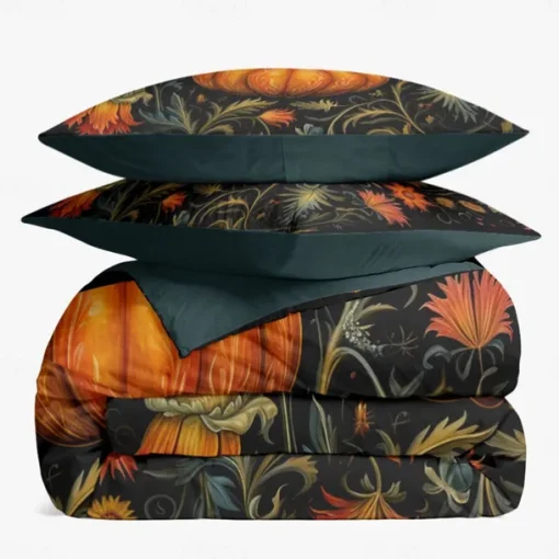 Halloween Autumn Pumpkin Duvet Cover Set - Includes Duvet Cover and Pillowcases - Festive and Cozy Design - Soft and Comfortable Fabric - Perfect for Halloween and Fall Home Decor