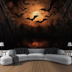 Halloween Bat Hanging Tapestry Wall Art Large Tapestry Mural Decor Photograph Backdrop Blanket Curtain Home Bedroom Living Room Decoration Halloween Decorations