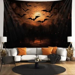 Halloween Bat Hanging Tapestry Wall Art Large Tapestry Mural Decor Photograph Backdrop Blanket Curtain Home Bedroom Living Room Decoration Halloween Decorations