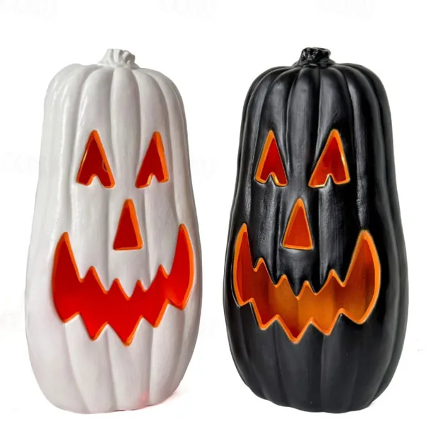 Halloween Black and White Pumpkin Lantern Automatic Switch LED Garden Paradise Glowing Creative Atmospheric Ornament