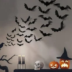 Halloween Black Bat PVC 3D Wall Halloween Bat Sticker Wall Decoration Scene Layout Horror Sticker Halloween Party Decoration Indoor and Outdoor Home Window Decoration Party Supplies