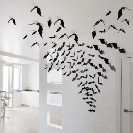 Halloween Black Bat PVC 3D Wall Halloween Bat Sticker Wall Decoration Scene Layout Horror Sticker Halloween Party Decoration Indoor and Outdoor Home Window Decoration Party Supplies