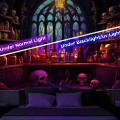Halloween Blacklight Tapestry Haunted Castle UV Reactive Glow in the Dark Glow Party Trippy Misty Haunted House Hanging Tapestry Wall Art Mural for Living Room Bedroom