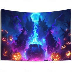 Halloween Blacklight Wall Tapestry – UV Reactive Glowing Moon over Haunted Forest Neon Colors Spooky Night Scene, Glow in the Dark Gothic Wall Hanging for 2025 Halloween Home and Party Decoration