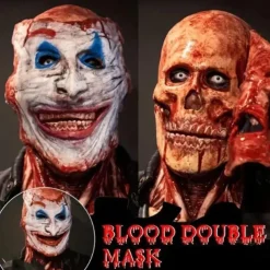 Halloween Blood Double Mask, Joker Skull Scary Realistic Halloween Mask For Adults Costumes Men's Halloween Costume, Frightening Fun Horror Skull Mask