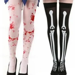 Halloween Blood Socks Carnival Easter Zombie Skeleton Socks Bloody Mary Nurse Blood Socks Skeleton Socks Skeleton Socks Knee Length Socks Halloween Costume and Fabric Role Playing Party Dressing
