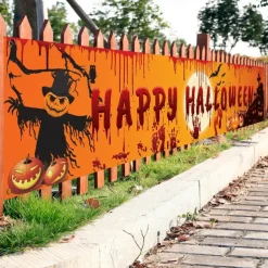 Halloween Bloody Bat Pumpkin Ghost Print Party Backdrop Hanging Banner Halloween Decor(250x49cm/98.4“*19.3“) Halloween Skeleton Decoration