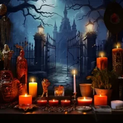 Halloween Cemetery Wall Tapestry Backdrop – Spooky Graveyard Entrance with Jack-O'-Lanterns, Gothic Wall Hanging for 2025 Halloween Home Decoration