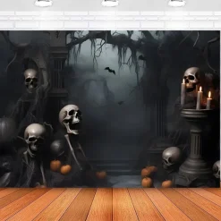 Halloween Cemetery Wall Tapestry Backdrop – Spooky Graveyard Scene with Full Moon and Haunted Tree, Gothic Wall Hanging for Home, Party, Photography