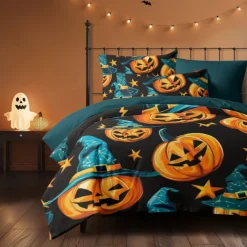 Halloween Collection Duvet Cover Set Jack O Lantern Pumpkin 3 Piece Set Super Soft Skin-friendly Long-lasting