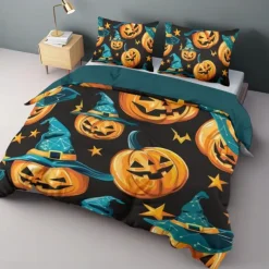 Halloween Collection Duvet Cover Set Jack O Lantern Pumpkin 3 Piece Set Super Soft Skin-friendly Long-lasting