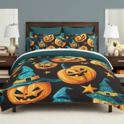 Halloween Collection Duvet Cover Set Jack O Lantern Pumpkin 3 Piece Set Super Soft Skin-friendly Long-lasting
