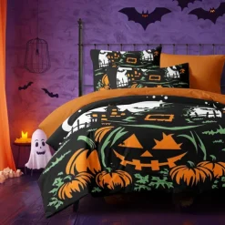 Halloween Collection Duvet Cover Set Jack O Lantern Pumpkin 3 Piece Set Super Soft Skin-friendly Long-lasting