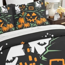 Halloween Collection Duvet Cover Set Jack O Lantern Pumpkin 3 Piece Set Super Soft Skin-friendly Long-lasting