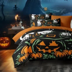 Halloween Collection Duvet Cover Set Jack O Lantern Pumpkin 3 Piece Set Super Soft Skin-friendly Long-lasting
