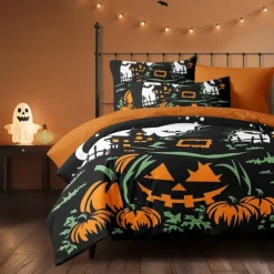 Halloween Collection Duvet Cover Set Jack O Lantern Pumpkin 3 Piece Set Super Soft Skin-friendly Long-lasting