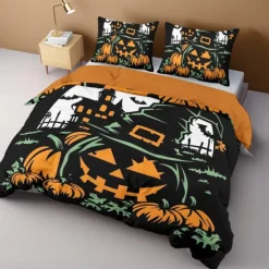 Halloween Collection Duvet Cover Set Jack O Lantern Pumpkin 3 Piece Set Super Soft Skin-friendly Long-lasting
