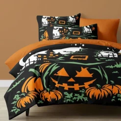 Halloween Collection Duvet Cover Set Jack O Lantern Pumpkin 3 Piece Set Super Soft Skin-friendly Long-lasting