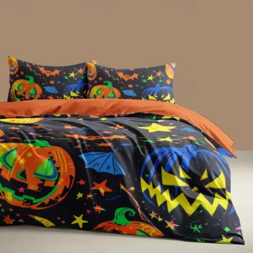 Halloween Collection Duvet Cover Set 3 Piece Set Jack O Lantern Pumpkin Super Soft Skin-friendly Long-lasting