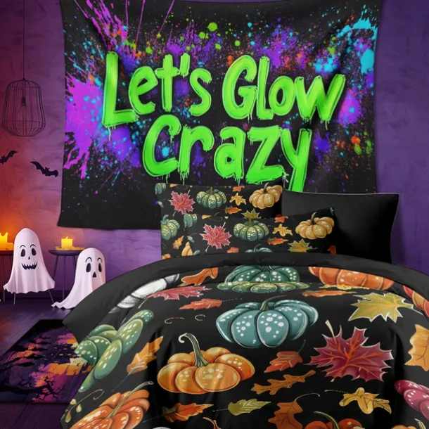 Halloween Colorful Pumpkin Duvet Cover Set - Vibrant and Festive Pumpkin Design - Includes Duvet Cover and Pillowcases - Soft and Comfortable Fabric