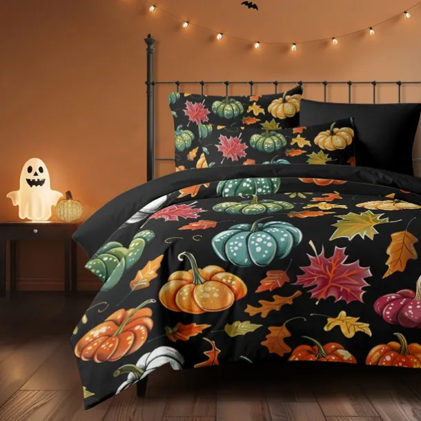Halloween Colorful Pumpkin Duvet Cover Set - Vibrant and Festive Pumpkin Design - Includes Duvet Cover and Pillowcases - Soft and Comfortable Fabric