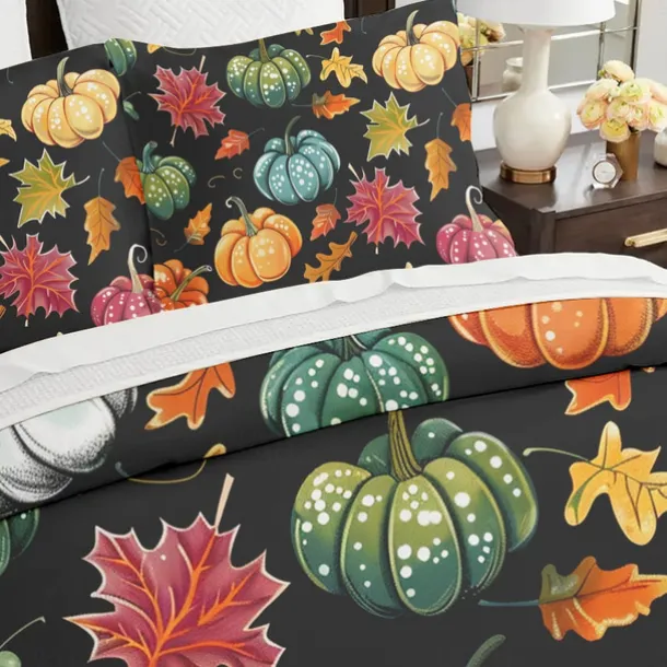 Halloween Colorful Pumpkin Duvet Cover Set - Vibrant and Festive Pumpkin Design - Includes Duvet Cover and Pillowcases - Soft and Comfortable Fabric
