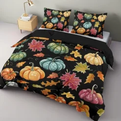 Halloween Colorful Pumpkin Duvet Cover Set - Vibrant and Festive Pumpkin Design - Includes Duvet Cover and Pillowcases - Soft and Comfortable Fabric