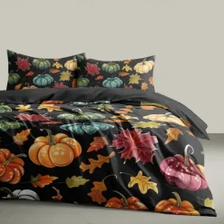 Halloween Colorful Pumpkin Duvet Cover Set - Vibrant and Festive Pumpkin Design - Includes Duvet Cover and Pillowcases - Soft and Comfortable Fabric