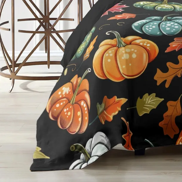 Halloween Colorful Pumpkin Duvet Cover Set - Vibrant and Festive Pumpkin Design - Includes Duvet Cover and Pillowcases - Soft and Comfortable Fabric
