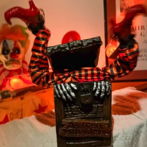 Halloween Creative Decorative Box with Pumpkin Witch, Skeleton Frame, White Ghost, and Motion-Activated Toy