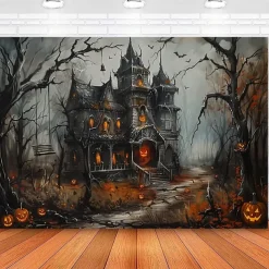 Halloween Creepy Forest Hanging Tapestry Wall Art Large Tapestry Mural Decor Photograph Backdrop Blanket Curtain Home Bedroom Living Room Decoration Glommy Ghost Graveyard