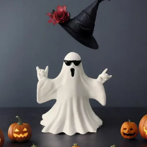 Halloween Cute Ghost Figurine - Middle Finger Spooky Resin Ghost Statue, Cute Ghost Decor for Halloween Decorations, Porch and Indoor Spooky Home Decor 10x10x10cm