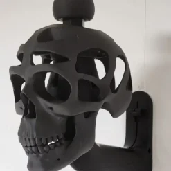 Halloween 3D Skull Helmet Display Stand Removable Skull Accessory Adjustable Height Helmet Holder for Bikers, Motorcyclists, Cyclists Wall Mount Perfect Gift