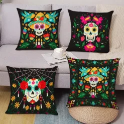 Halloween Day of Dead Decorative Toss Pillows Cover 1PC Soft Square Cushion Case Pillowcase for Bedroom Livingroom Sofa Couch Chair