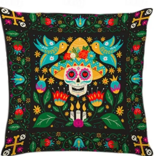 Halloween Day of Dead Decorative Toss Pillows Cover 1PC Soft Square Cushion Case Pillowcase for Bedroom Livingroom Sofa Couch Chair