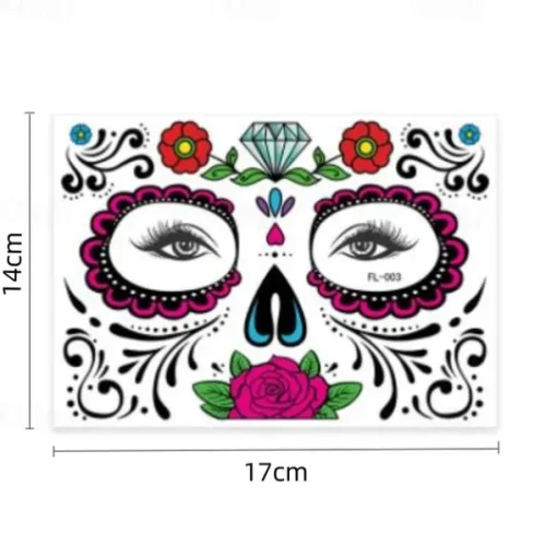 Halloween Day of The Dead Face Tattoo Stickers, Sugar Skull Temporary Face Tattoos for Dia de los Muertos Makeup, Funny Scary Face Decoration for Party