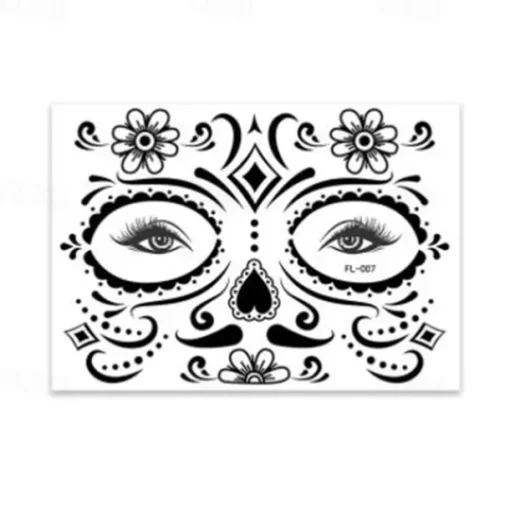 Halloween Day of The Dead Face Tattoo Stickers, Sugar Skull Temporary Face Tattoos for Dia de los Muertos Makeup, Funny Scary Face Decoration for Party