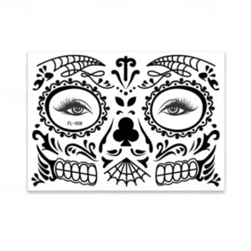 Halloween Day of The Dead Face Tattoo Stickers, Sugar Skull Temporary Face Tattoos for Dia de los Muertos Makeup, Funny Scary Face Decoration for Party