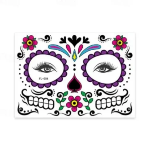 Halloween Day of The Dead Face Tattoo Stickers, Sugar Skull Temporary Face Tattoos for Dia de los Muertos Makeup, Funny Scary Face Decoration for Party
