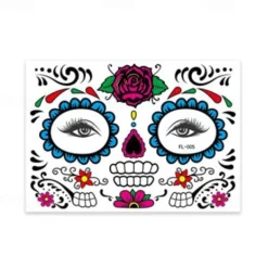 Halloween Day of The Dead Face Tattoo Stickers, Sugar Skull Temporary Face Tattoos for Dia de los Muertos Makeup, Funny Scary Face Decoration for Party