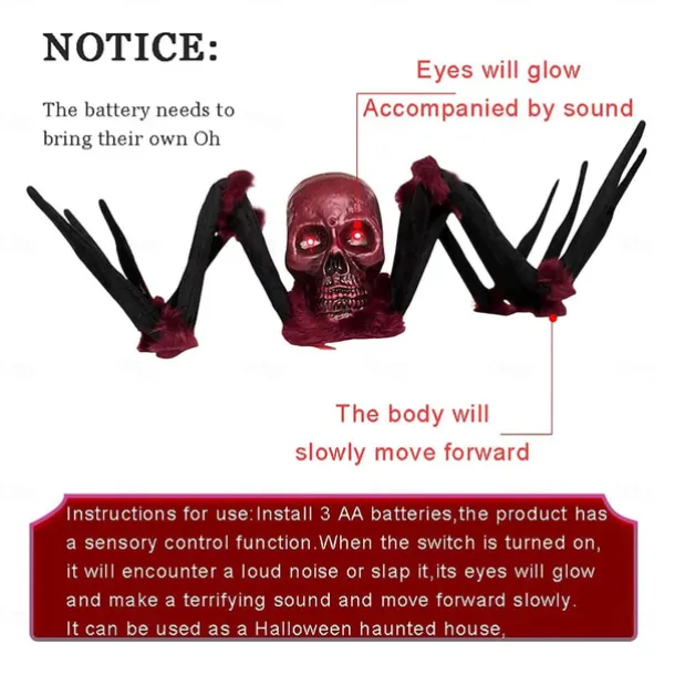 Halloween Decor Scary, Halloween Giant Spider Decorations with Glowing Eyes, Crawling Zombie with Sound Effect for Indoor Outdoor