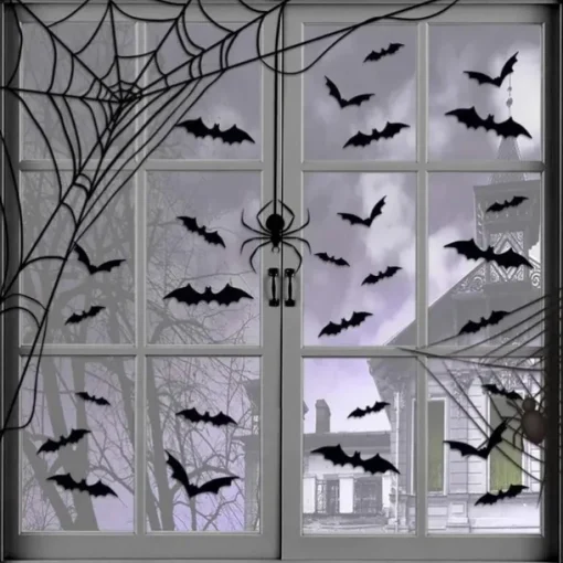 Halloween Decoration 3D Black PVC Bat Halloween Party Bar Room Halloween Party Scary Decor Props Wall Sticker Halloween Decor Halloween Supplies