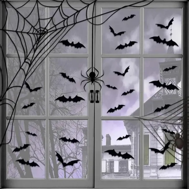 Halloween Decoration 3D Black PVC Bat Halloween Party Bar Room Halloween Party Scary Decor Props Wall Sticker Halloween Decor Halloween Supplies