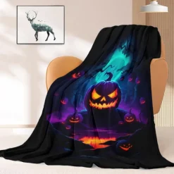 Halloween Decoration Jack O' Lantern Pumpkin Throw Blanket - Soft and Cozy Fleece with Festive Pumpkin Design - Perfect for Halloween Decor and Keeping Warm