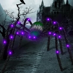 Halloween Decoration LED Spider Outdoor, Light Up Halloween Spider Decorations Bendable Fake Spider with Back Gradient Light,Halloween Decor for Home Yard Costumes Parties Garden Lawn