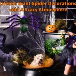 Halloween Decoration LED Spider Outdoor, Light Up Halloween Spider Decorations Bendable Fake Spider with Back Gradient Light,Halloween Decor for Home Yard Costumes Parties Garden Lawn